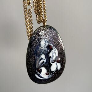 MCM 1960s Enamel On Copper Pendant Necklace Abstract 30”